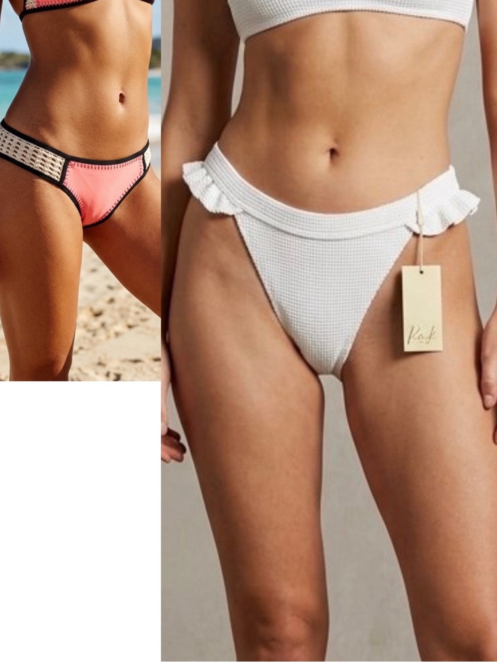 Lot Of 2 Bikini Bottoms Sz M VS Coral Pink & NWT Risk Swim White Texture Ruffled
